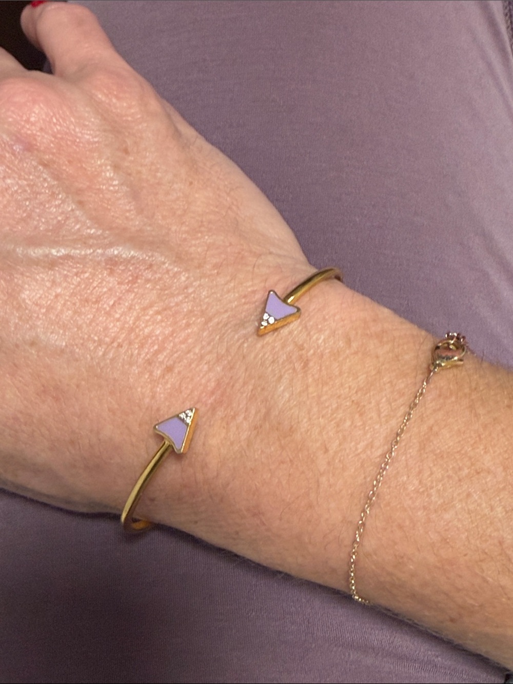 Brandy Pham “Lela Cuff” Gold-Tone Open Bangle with Purple Enamel Arrows